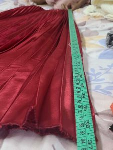 Red Pleated Midi Skirt