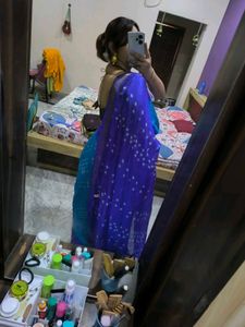 Rajasthani Tie Die Saree And Banarasi Blouse Combo