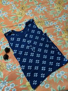 Blue Patterned Sleeveless Top