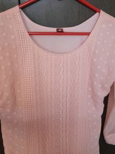 Georgette Chikankari Pink Kurti