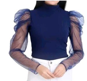 Net Sleeve High Neck Top for Women