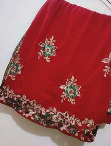 Maroon Green Saree For Festive Without Blouse