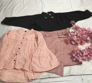 peach full sleeve top and black pink lether m