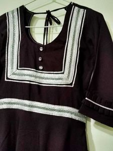 Brown &amp; White Trim Dress with Matching Pants