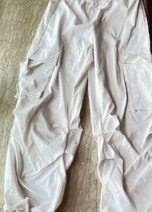 White Parachute Cargo Pants