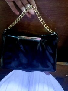 Black Clutch with Gold Chain
