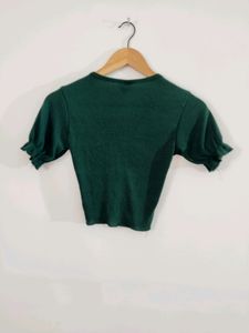SSS Green Plain Casual Crop Top (Women)