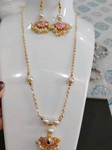 Pearl kundan enamel Necklace &amp; Earring Set