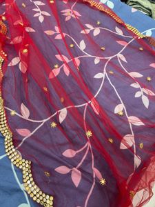 Red Embellished Dupatta
