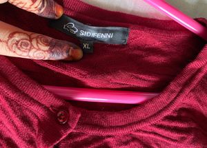 New Silk Red Button-Down Cardigan, size:xl