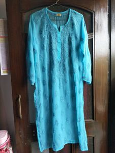 ADA Chikankari Blue Kurta with Cotton Inner