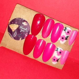 Press-On Nail Set - Red & Pink🌸