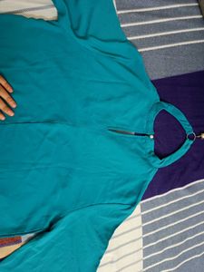 Teal Blue Annabelle Top With Pendant