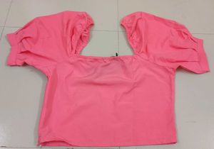 Pink Puff Sleeve Crop Top