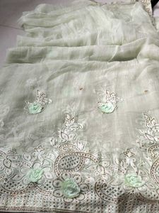 Elegant Studded Light Green Saree With Borders
