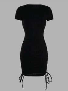 Black Ruched Bodycon Ribbed Mini Dress