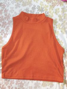 Orange Mock Neck Crop Top