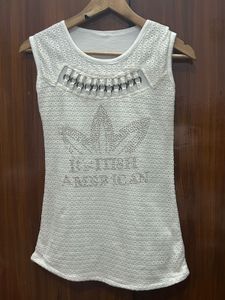 White Embellished Tank Top