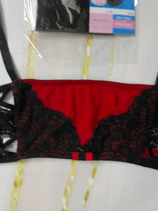 (855)Red &amp; Black Garter Belt Set