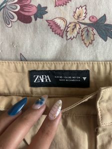 Beige Pleated Mini Skirt