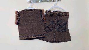 Denim Fancy Skirt Top Set For Infants