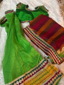 Green and Red lehenga choli with