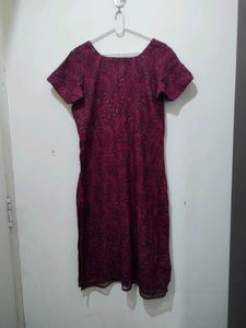 Dark Pink Fern Print Kurta Pajama Dupatta Black