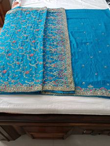 Teal Embroidered Sari