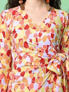 Brand New Colorful Print Wrap Dress