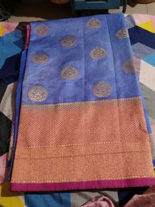 Elegant Blue & Gold Saree