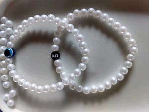Pearl Bracelet with Initial And Evil Eye Combo