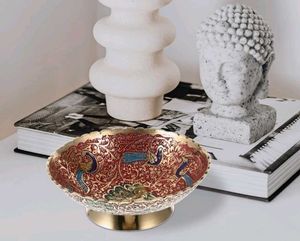 Gold Plated Peacock Embossed Brass Fruit Bowl