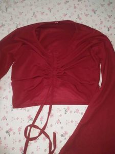 Wine Red Long Sleeve Crop Top