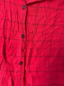 Red Textured Button-Up Shirt