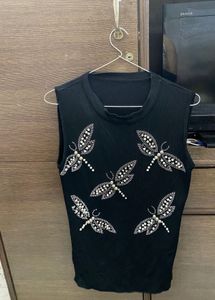 Black Sleeveless Butterfly Top