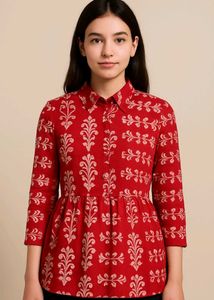 Red Printed Peplum Top