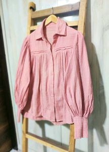 Peach Designer Cotton Shirt Size-42