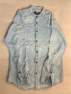 Light Wash Denim Band Collar Shirt