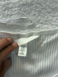 H&amp;M Cream Ribbed Button-Up Top