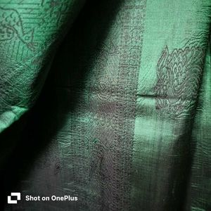 Pure silk black thread work border teal green sare