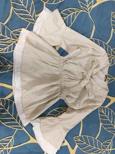 Beige Tie-Front Blouse with Bell Sleeves