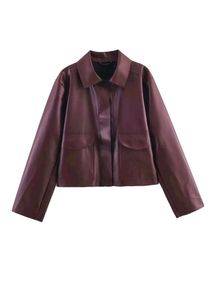 Burgundy Faux Leather Cropped Jacket