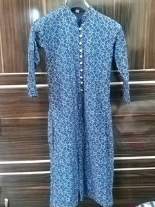 Printed Blue Kurta With Golden Plazoo