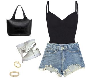 COMBO- black primark bodysuit, blue denim shorts