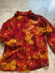 Girl’s Vibrant  Red Stylish Chiffon Top
