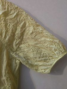 Yellow Eyelet Button-Down Top