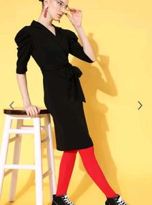 Brand New Formal Black Belted Dress For Office