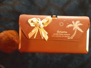 Cute Brown Wallet with Bow & Pom Po