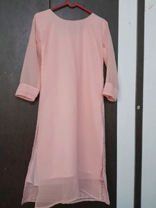 Georgette Chikankari Pink Kurti