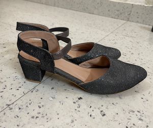 Sparkly Block Heel Ankle Strap Shoes